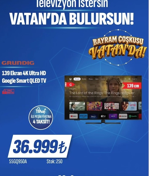 Grundig 139 Ekran 4K Ultra Hd Google Smart Qled Tv
