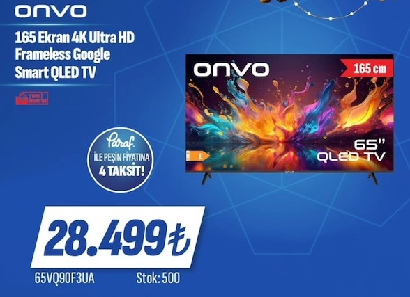 Onvo 165 Ekran 4K Ultra Hd Frameless Google Smart Qled Tv