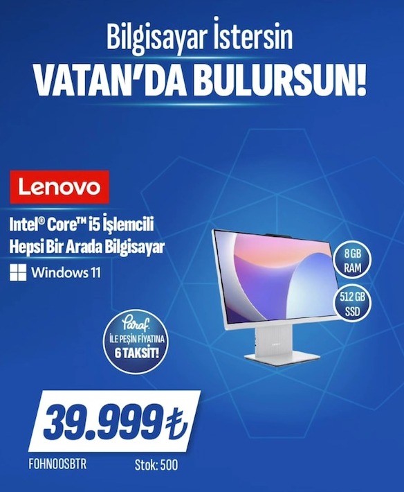 Lenovo Intel Core I5 İşlemcili Hepsi Bir Arada Bilgisayar Windows 11