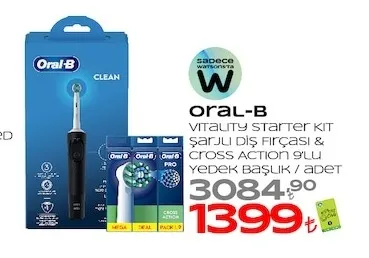 Oral-B Vitality Starter Kit Şarjlı Diş Fırçası & Cross Action 9'Lu Yedek Başlık