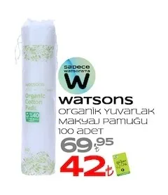 Watsons Organik Yuvarlak Makyaj Pamuğu 100 Adet