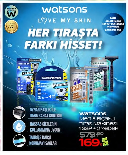 Watsons Men 5 Bıçaklı Tıraş Makinesi 1 Sap + 2 Yedek