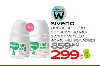 Siveno Doğal Roll-On Sensitive Sweet Vanilla 40 Ml İkili Set Adet