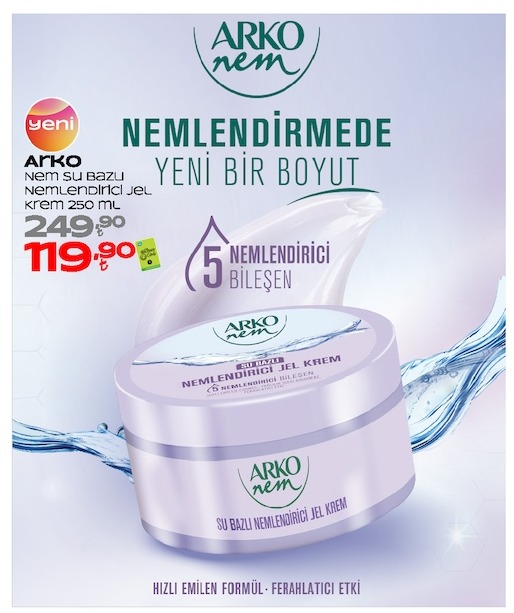 Arko Nem Su Bazlı Nemlendirici Jel Krem 250 Ml