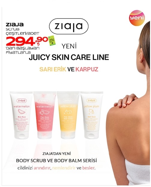Ziaja Juicy Skin Care Line Sari Erik Ve Karpuz Body Scrub Ve Body Balm Serisi