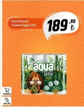 Aqua Bambu Tuvalet Kağıdı 32Li