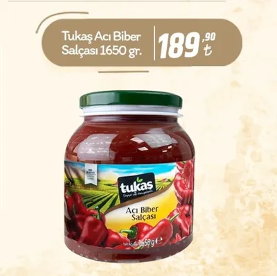Tukaş Acı Biber Salçası 1650 Gr.