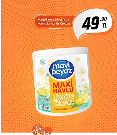 Mavi Beyaz Maxi Rulo Havlu Limonlu Kokulu