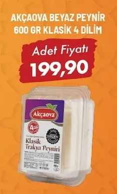 Akcaova Beyaz Peyni̇R 600 Gr Klasi̇K 4 Di̇Li̇M