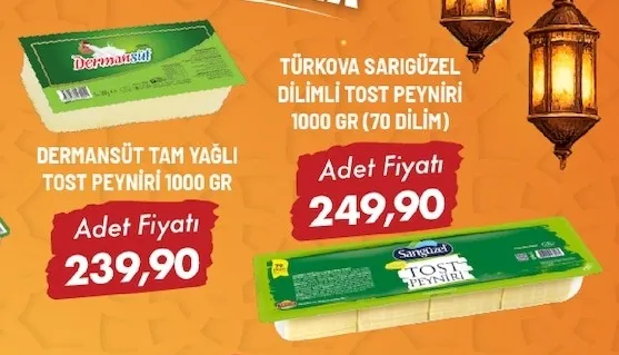 Dermansüt Tam Yağli Tost Peyni̇Ri̇ 1000 Gr