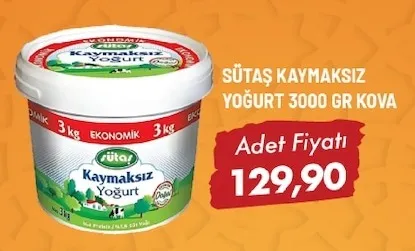 Sütaş Kaymaksiz Yoğurt 3000 Gr Kova