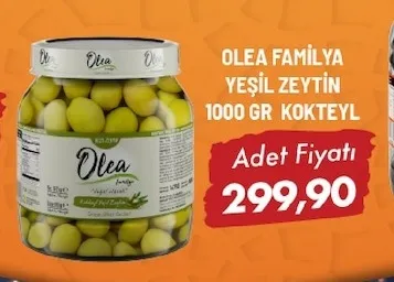 Olea Familya Yeşil Zeytin 1000 Gr Kokteyl