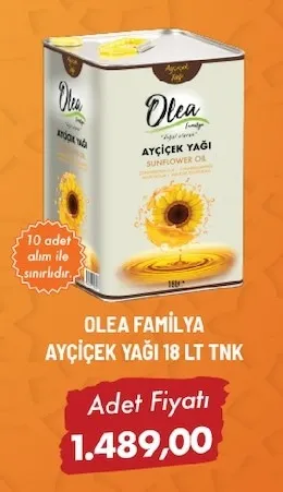 Olea Fami̇Lya Ayçi̇Çek Yaği 18 Lt Tnk