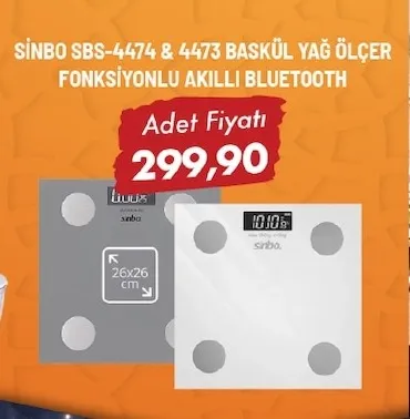 Sinbo Sbs-4474 & 4473 Baskül Yağ Ölçer Fonksiyonlu Akıllı Bluetooth