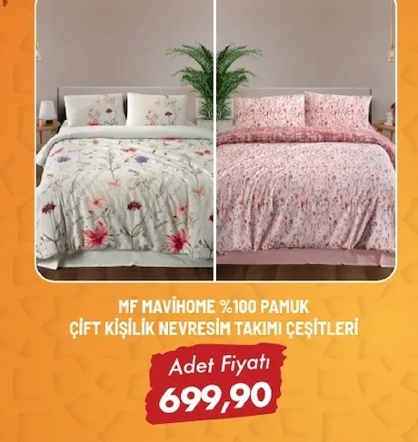Mf Mavi̇Home %100 Pamuk Çi̇Ft Ki̇Şi̇Li̇K Nevresi̇M Takimi Çeşi̇Tleri̇
