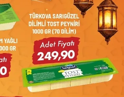 Türkova Sarigüzel Di̇Li̇Mli̇ Tost Peyni̇Ri̇ 1000 Gr (70 Di̇Li̇M)