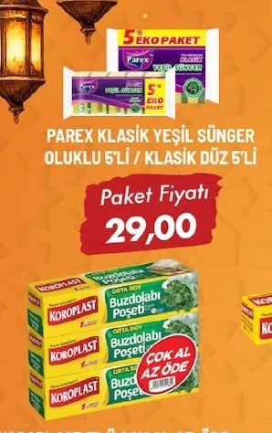 Parex Klasik Yeşil Sünger Oluklu 5'Li / Klasik Düz 5'Li
