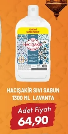 Hacışakir Sıvı Sabun 1300 Ml Lavanta