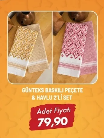 Günteks Baskılı Peçete & Havlu 2'Li Set