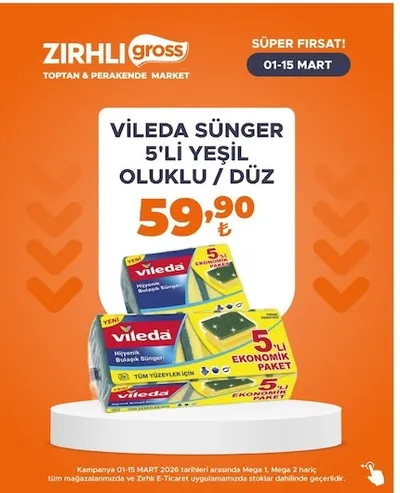 Vileda Sünger 5'Li Yeşil Oluklu / Düz