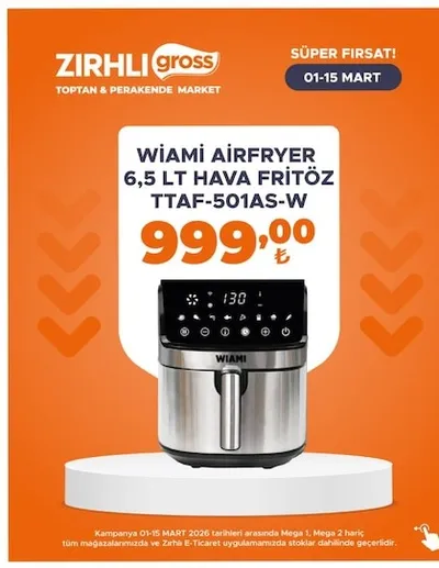 Wiami Airfryer 6,5 Lt Hava Fritöz Ttaf-501As-W