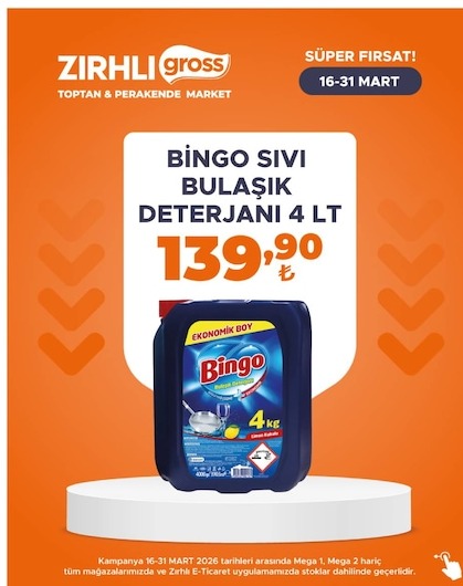 Bingo Sıvı Bulaşık Deterjanı 4 Lt