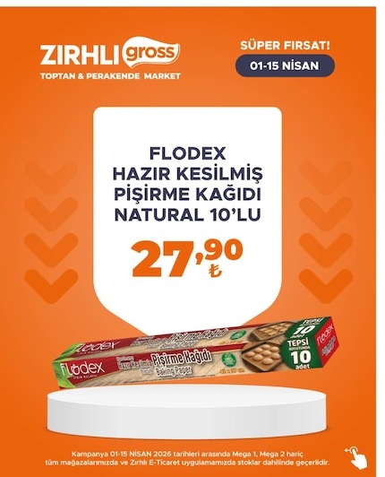 Flodex Hazır Kesilmiş Pişirme Kağıdı Natural 10'Lu