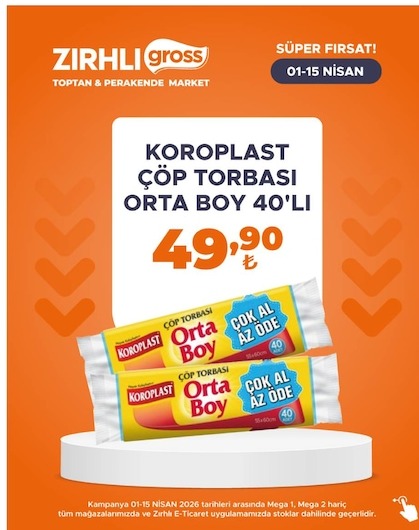 Koroplast Çöp Torbası Orta Boy 40'Lı