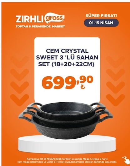 Cem Crystal Sweet 3 'Lü Sahan Set (18+20+22Cm)