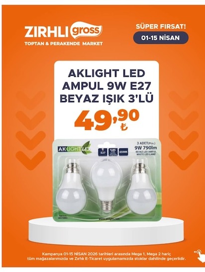 Aklıght Led Ampul 9W E27 Beyaz Işık 3'Lü