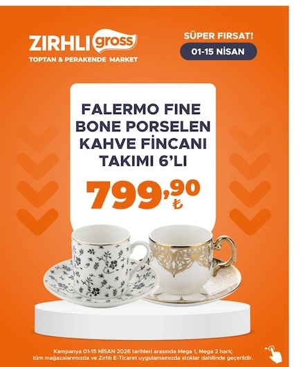 Falermo Fine Bone Porselen Kahve Fincanı Takımı 6'Lı