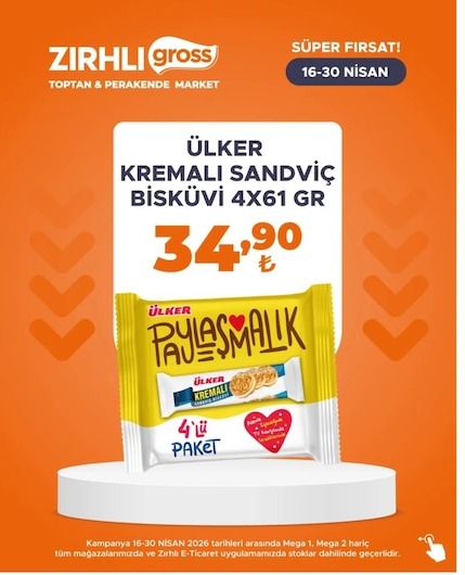 Ülker Kremalı Sandviç Bisküvi 4X61 Gr