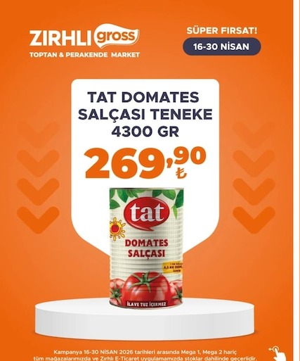 Tat Domates Salçası Teneke 4300 Gr