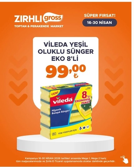 Vileda Yeşil Oluklu Sünger Eko 8'Li