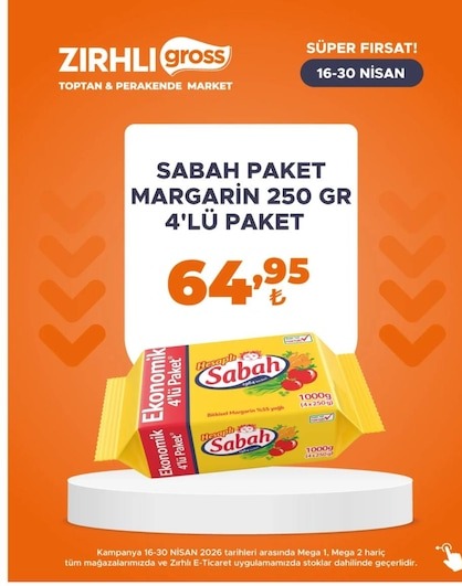 Sabah Paket Margarin 250 Gr 4'Lü Paket