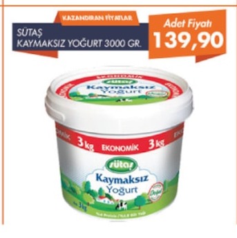 Sütaş Kaymaksız Yoğurt 3000 Gr.
