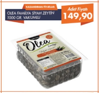 Olea Aile Boyu Siyah Zeytin 1000 Gr. Vakumlu