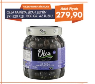 Olea Aile Siyah Zeytin 291-320 Klb. 1000 Gr. Az Tuzlu