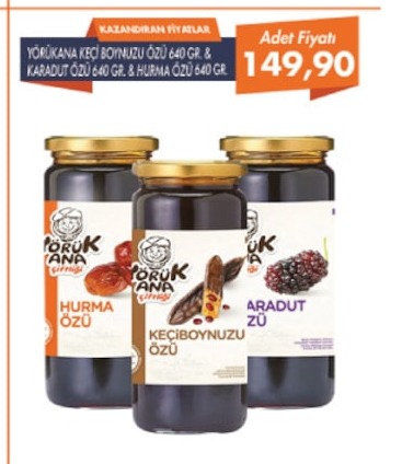 Yörükana Keçiboynuzu Özü 640 Gr & Karadut Özü 640 Gr & Hurma Özü 640 Gr