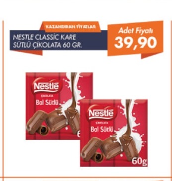 Nestle Classic Kare Sütlü Çikolata 60 Gr.