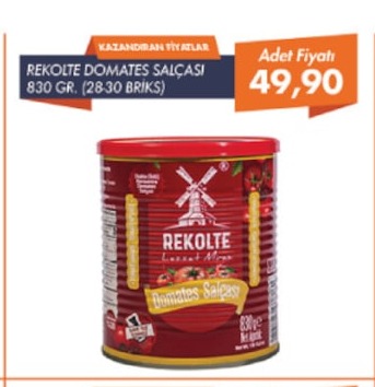 Rekolte Domates Salçasi 830 Gr. (28-30 Briks)