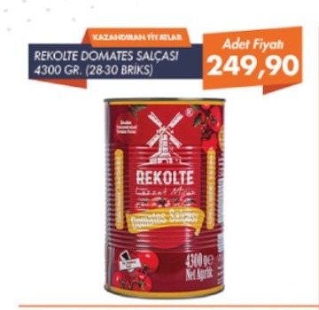 Rekolte Domates Salçasi 4300 Gr. (28-30 Brix)