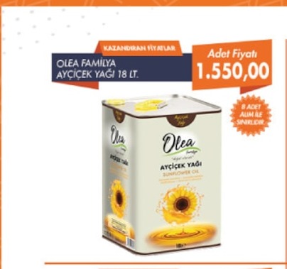 Olea Aile Ayçiçek Yağı 18 Lt