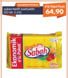 Sabah Paket Margarin 250 Gr. X 4 Lü