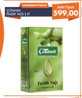 Çotanak Fındık Yağı 3 Lt