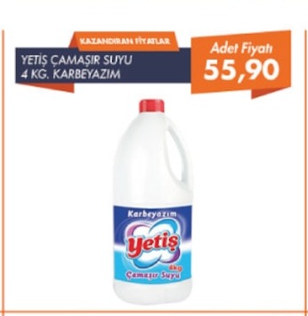Yetiş Çamaşır Suyu 4 Kg. Karbeyazım