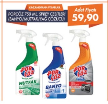 Porçöz 750 Ml. Sprey Çeşitleri (Banyo/Mutfak/Yağ Çözücü)