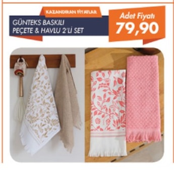 Günteks Baskili Peçete & Havlu 2'Li Set