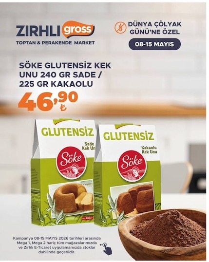 Söke Glutensiz Sade Kek Unu 240 Gr / Kakaolu Kek Unu 225 Gr