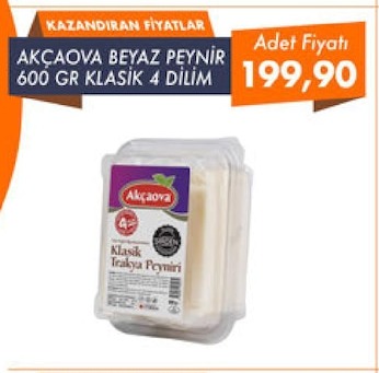 Akcaova Beyaz Peynir 600 Gr Klasik 4 Dilim